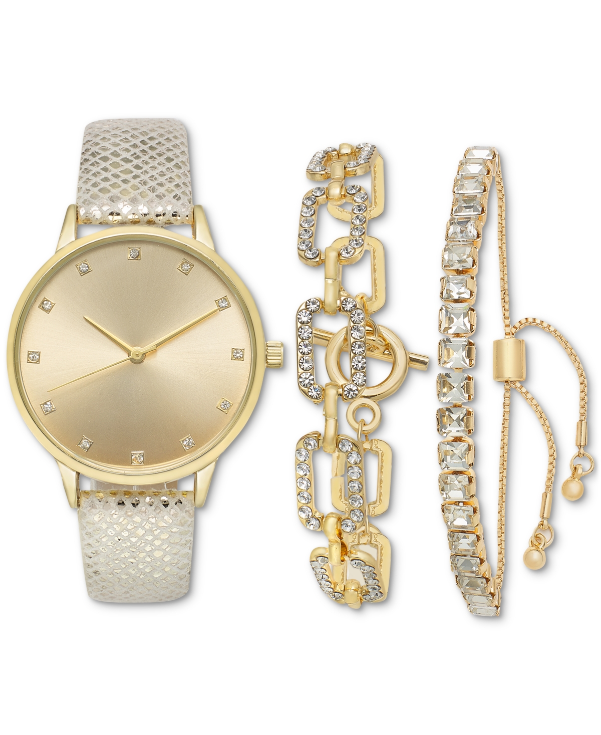Inc International Concepts Women's White Strap Watch 36m Gift Set, Created For Macy's In Tan