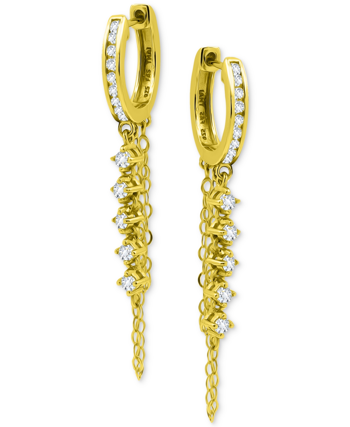 Giani Bernini Cubic Zirconia Double Chain Dangle Huggie Hoop Earrings, Created For Macy's In Gold