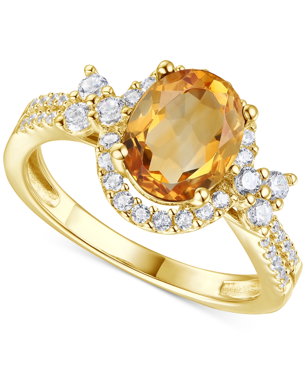 Macy's Amethyst (1-1/2 Ct. T.w.) & Lab-grown White Sapphire (1/2 Ct. T.w.) Halo Statement Ring In 14k Gold- In Citrine