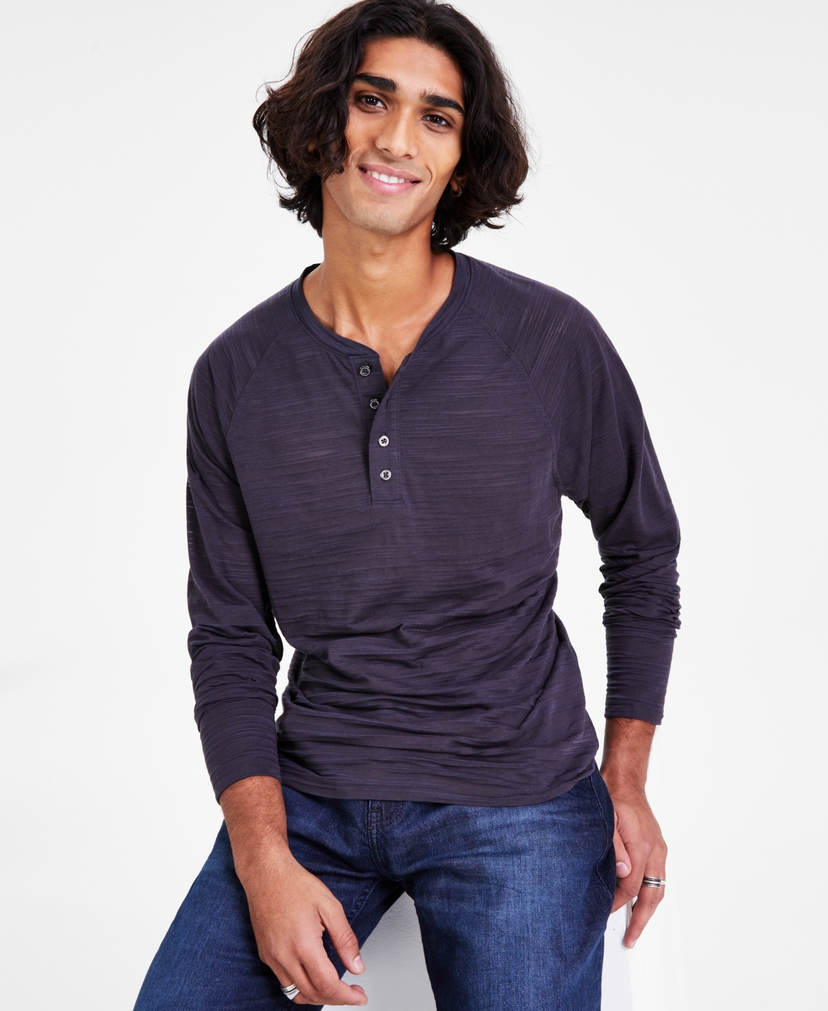 Inc International Concepts Men's Long-sleeve Raglan Shirt, Created For Macy's In Dark Lead