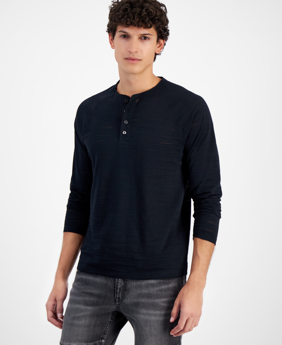 Inc International Concepts Men's Long-sleeve Raglan Shirt, Created For Macy's In Deep Black
