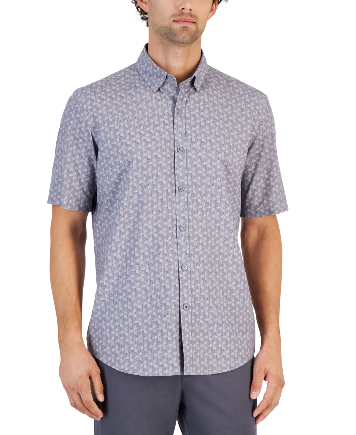 Alfani Men's Alfatech Geometric Print Stretch Button-up Short-sleeve Shirt, Created For Macy's In Sky Rocket Combo