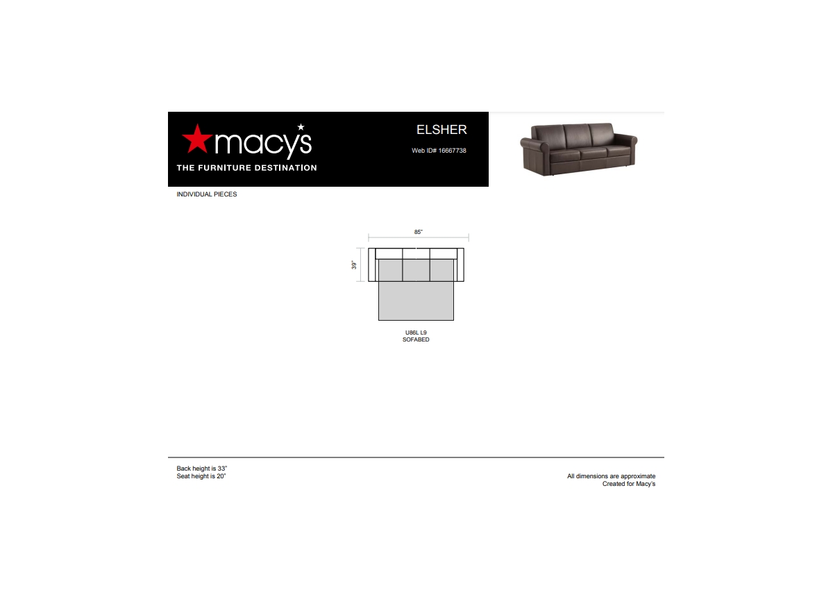 Macy's Elsher 85" Leather Sleeper Sofa, Created For  In Brown