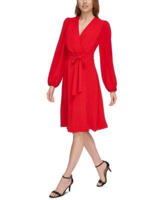 Tommy Hilfiger - Women's Faux-Wrap Blouson-Sleeve Midi Dress