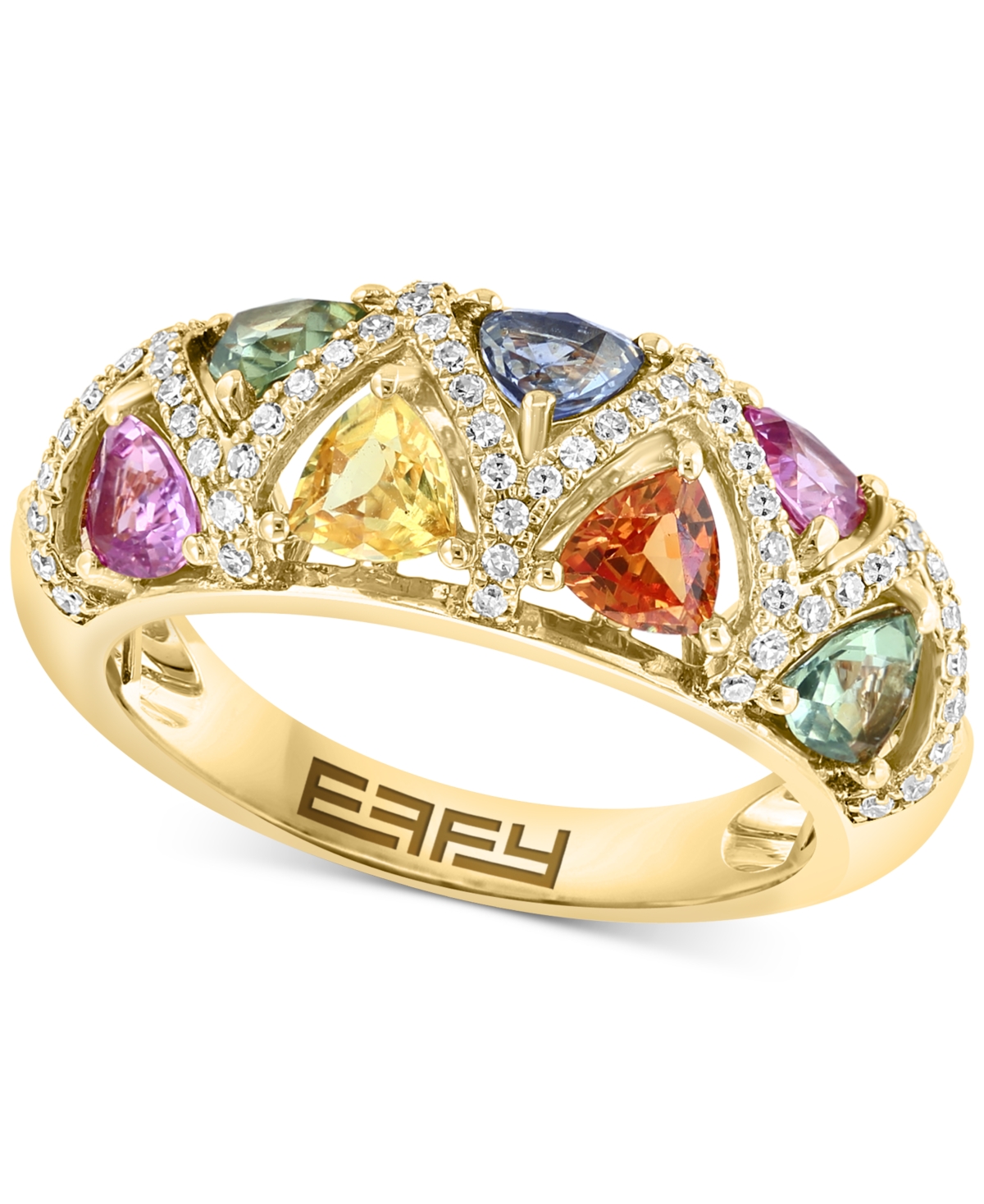 Effy Collection Effy Multi-sapphire (2-3/8 Ct. T.w.) & Diamond (1/5 Ct. T.w.) Openwork Ring In 14k Gold In Yellow Gold