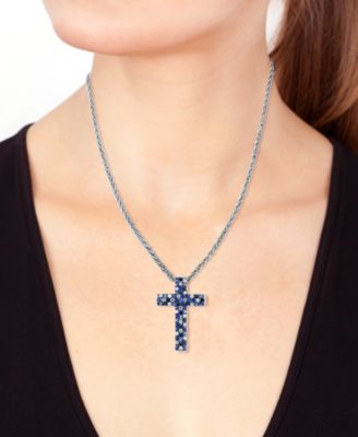 EFFY&reg; Sapphire Ombr&eacute; Cross 18" Pendant Necklace (2-1/2 ct. t.w.) in Sterling Silver