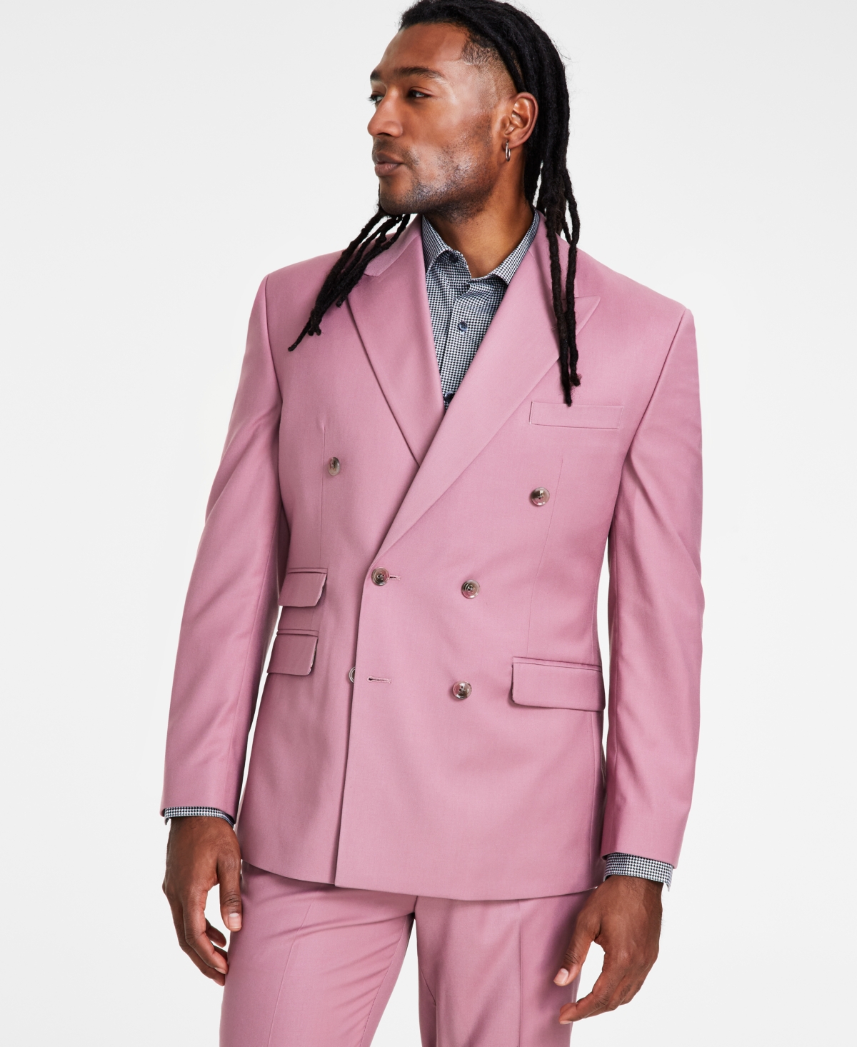 Men's Classic-Fit Solid Double-Breasted Suit Jacket - Mauve Solid