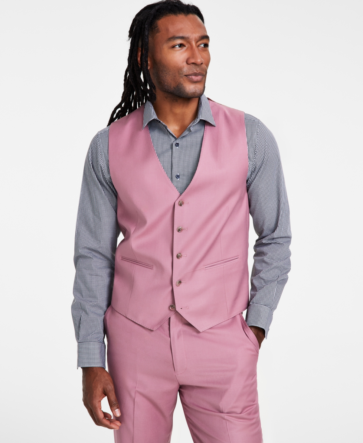 Shop Tayion Collection Men's Classic Fit Suit Vest In Mauve Solid