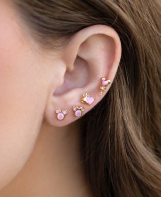 18k Gold-Plated 4-Pc. Set Color Crystal Pink Dream Single Stud Earrings
