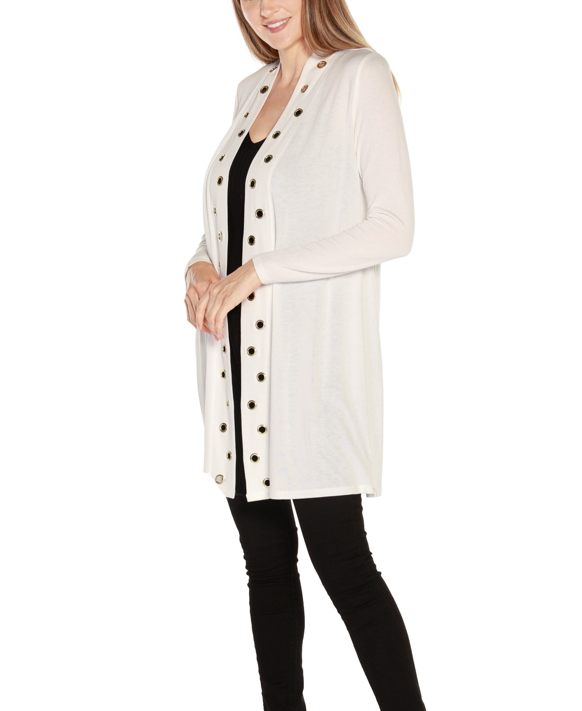 Belldini Women's Long Sleeve Grommet-Trim Cardigan Top