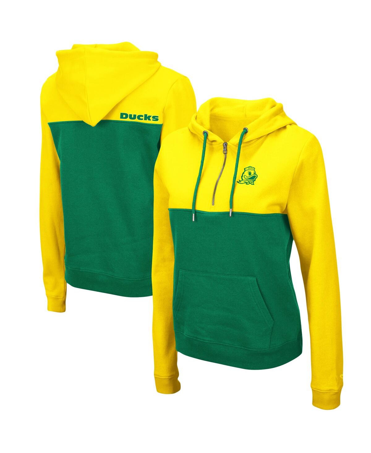 Colosseum Women's  Yellow, Green Oregon Ducks Aidan Lightweight Half-zip Hoodie In Yellow,green