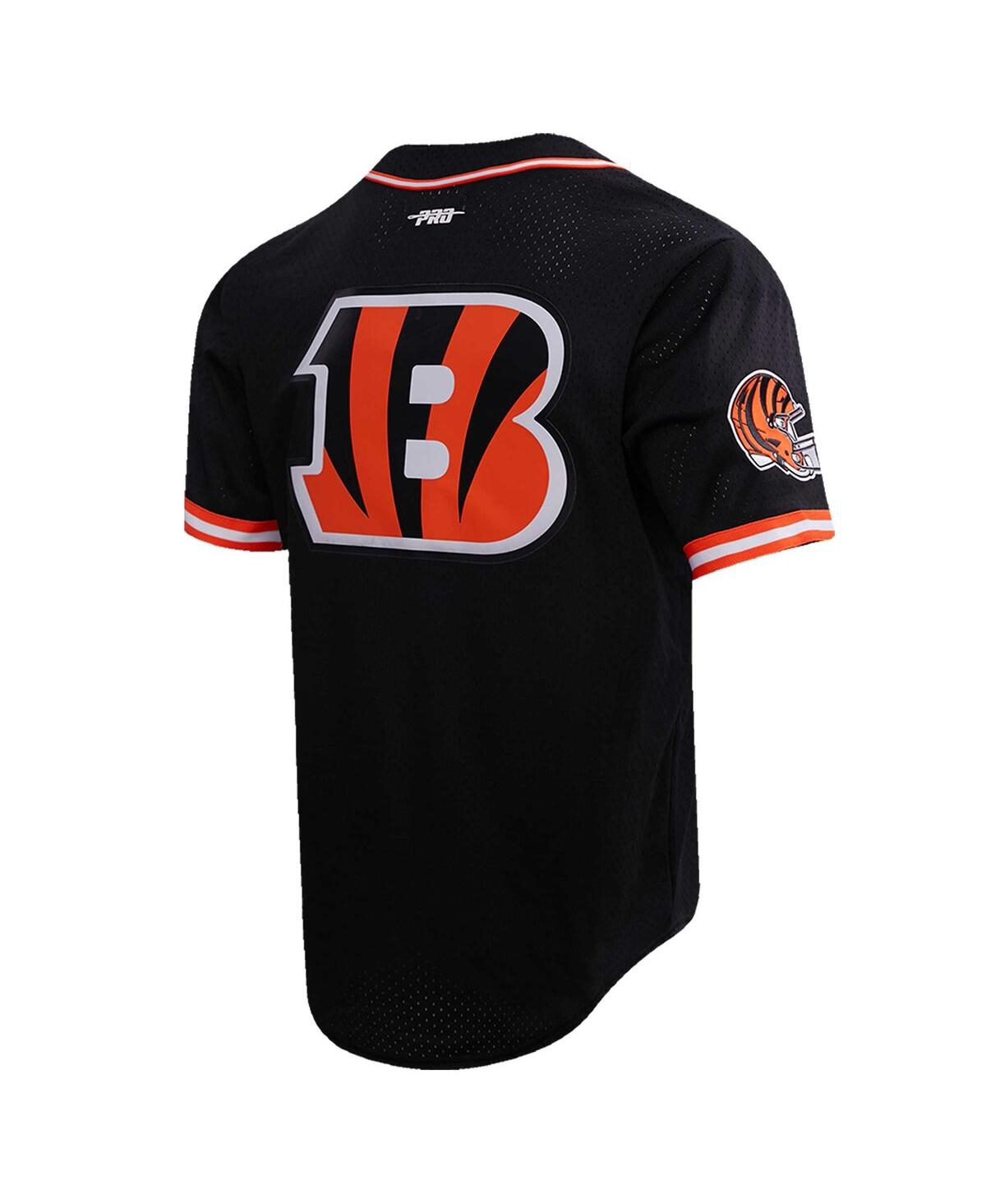 PRO STANDARD MEN'S PRO STANDARD JOE BURROW BLACK CINCINNATI BENGALS MESH BASEBALL BUTTON-UP T-SHIRT 