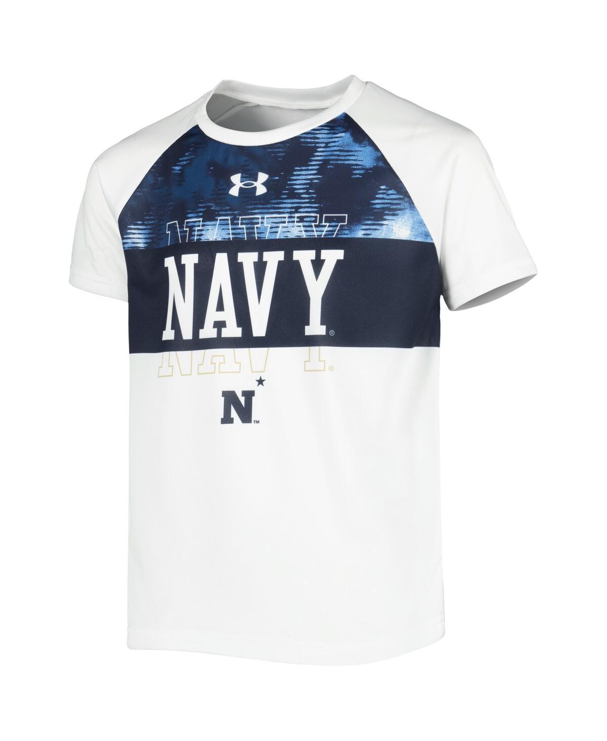 Shop Under Armour Big Boys  White Navy Midshipmen Gameday Print Raglan T-shirt