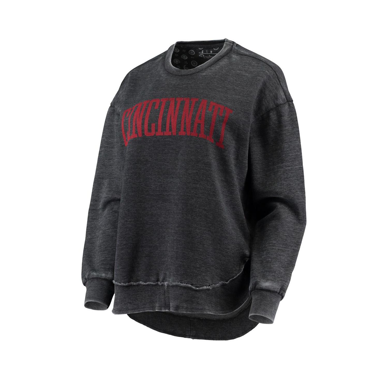 Women's Black Distressed Cincinnati Bearcats Vintage-Like Wash Pullover Sweatshirt