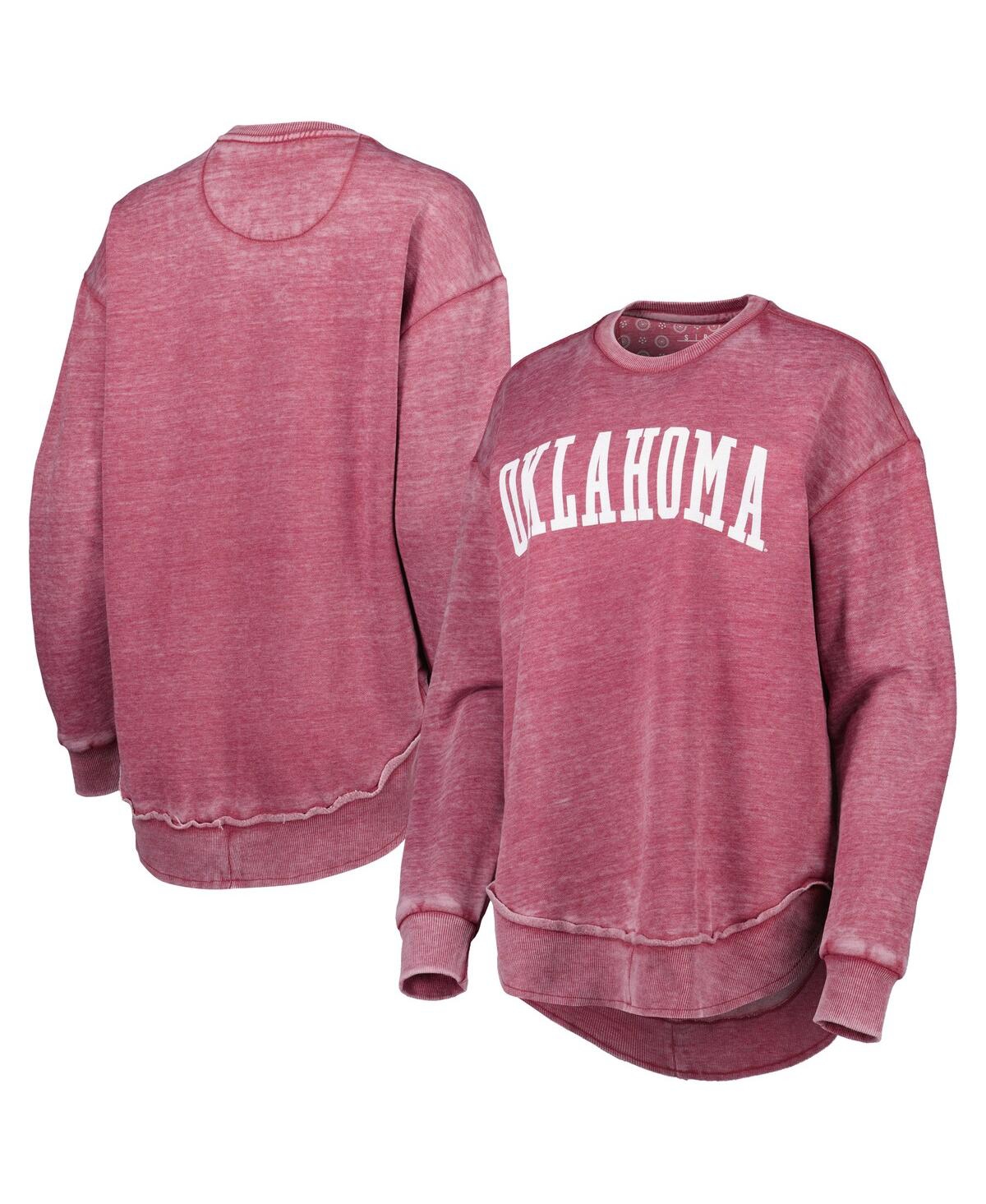 PRESSBOX WOMEN'S PRESSBOX CRIMSON DISTRESSED OKLAHOMA SOONERS VINTAGE-LIKE WASH PULLOVER SWEATSHIRT 