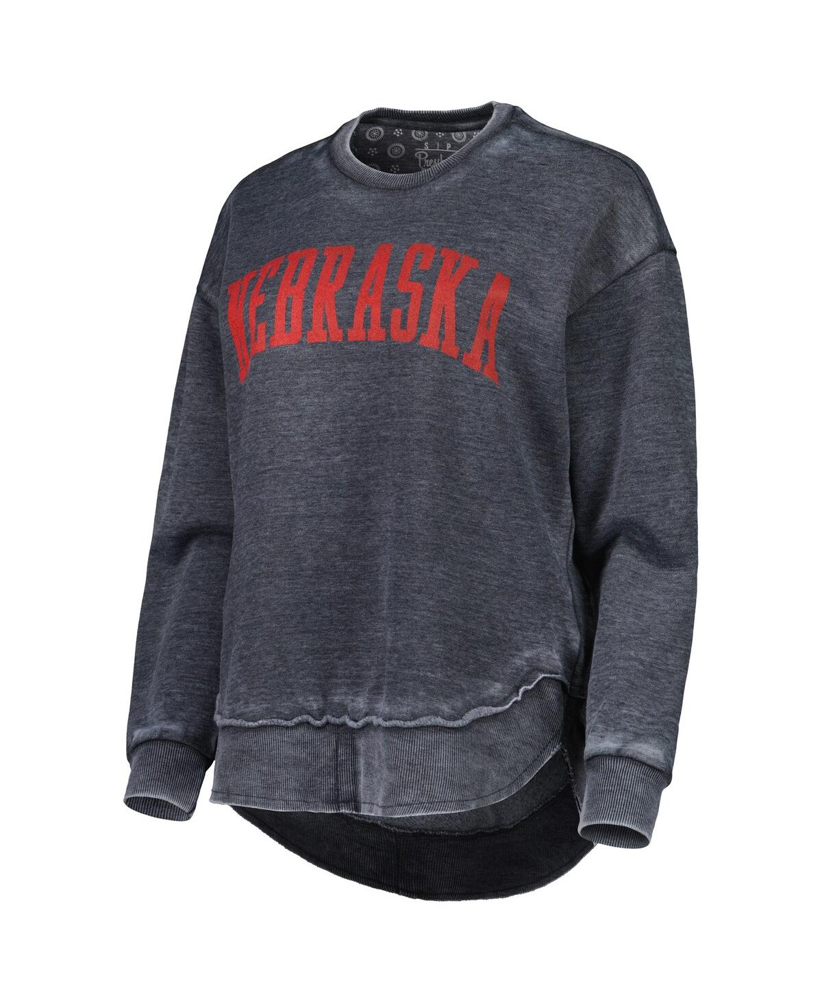 PRESSBOX WOMEN'S PRESSBOX BLACK DISTRESSED NEBRASKA HUSKERS VINTAGE-LIKE WASH PULLOVER SWEATSHIRT 