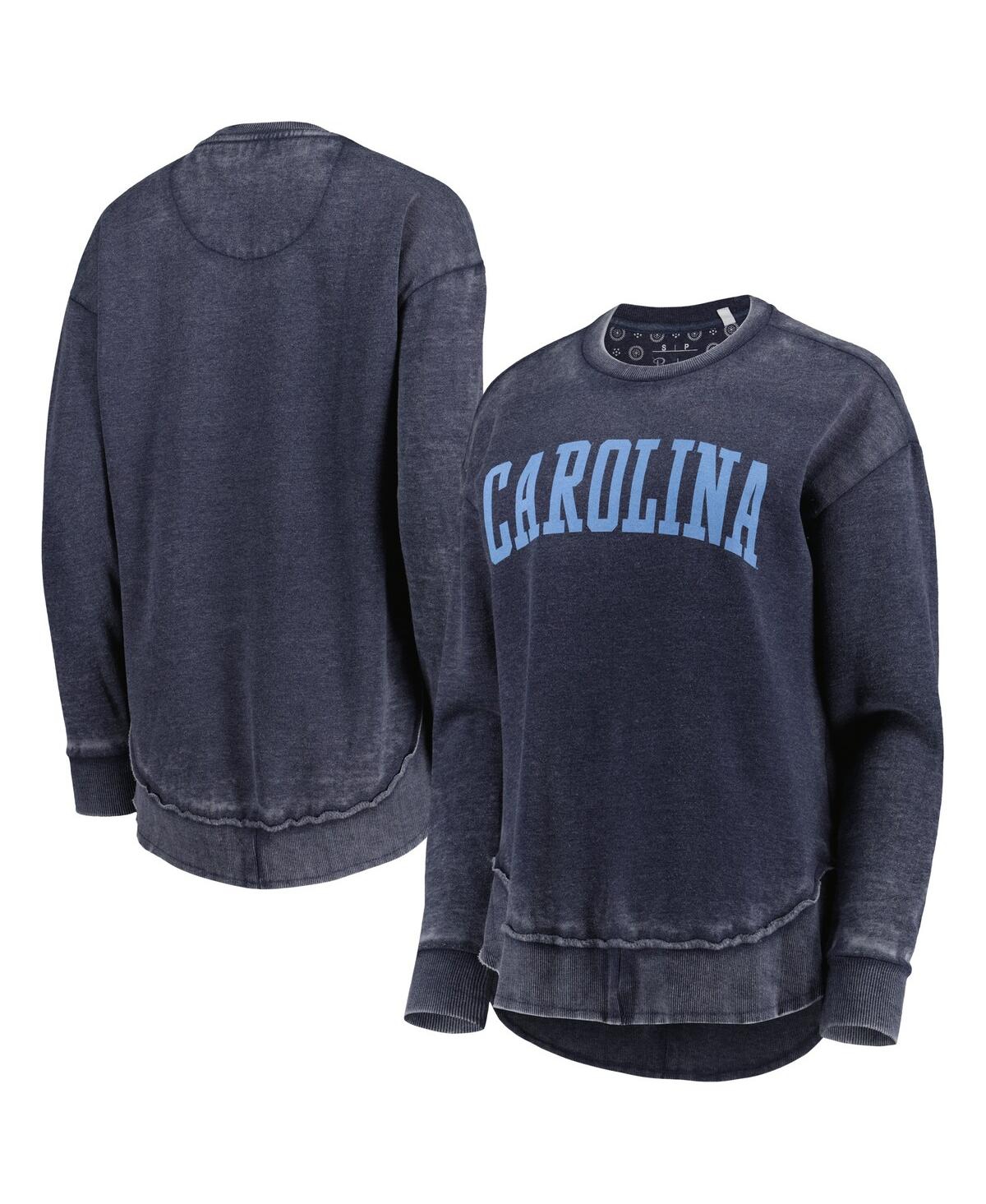 PRESSBOX WOMEN'S PRESSBOX NAVY DISTRESSED NORTH CAROLINA TAR HEELS VINTAGE-LIKE WASH PULLOVER SWEATSHIRT 