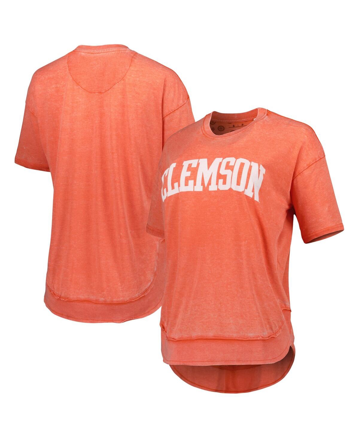 Shop Pressbox Women's  Orange Distressed Clemson Tigers Arch Poncho T-shirt