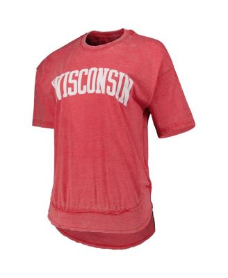 Women's Heathered Red Distressed Wisconsin Badgers Arch Poncho T-shirt