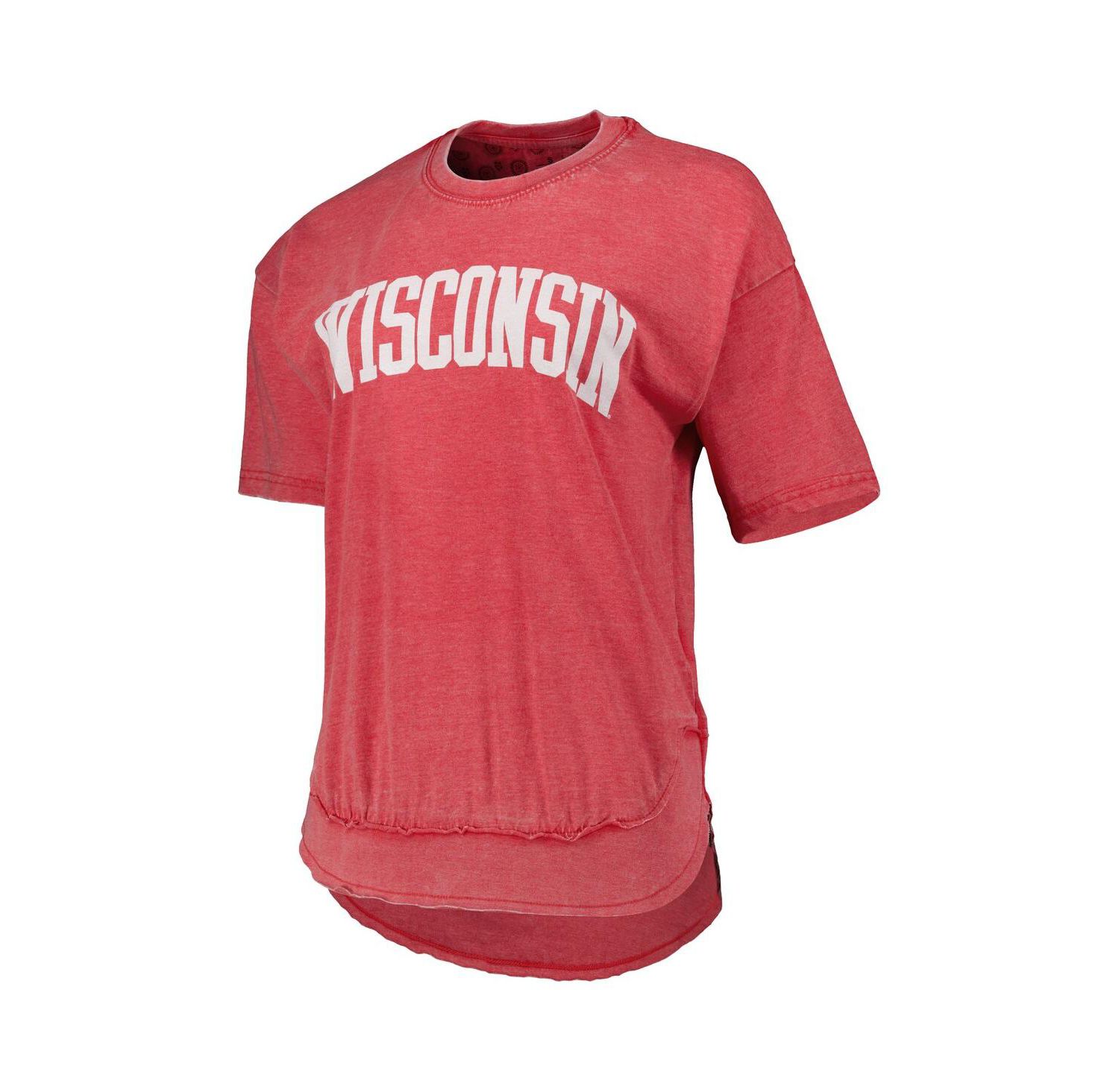 Women's Heathered Red Distressed Wisconsin Badgers Arch Poncho T-shirt