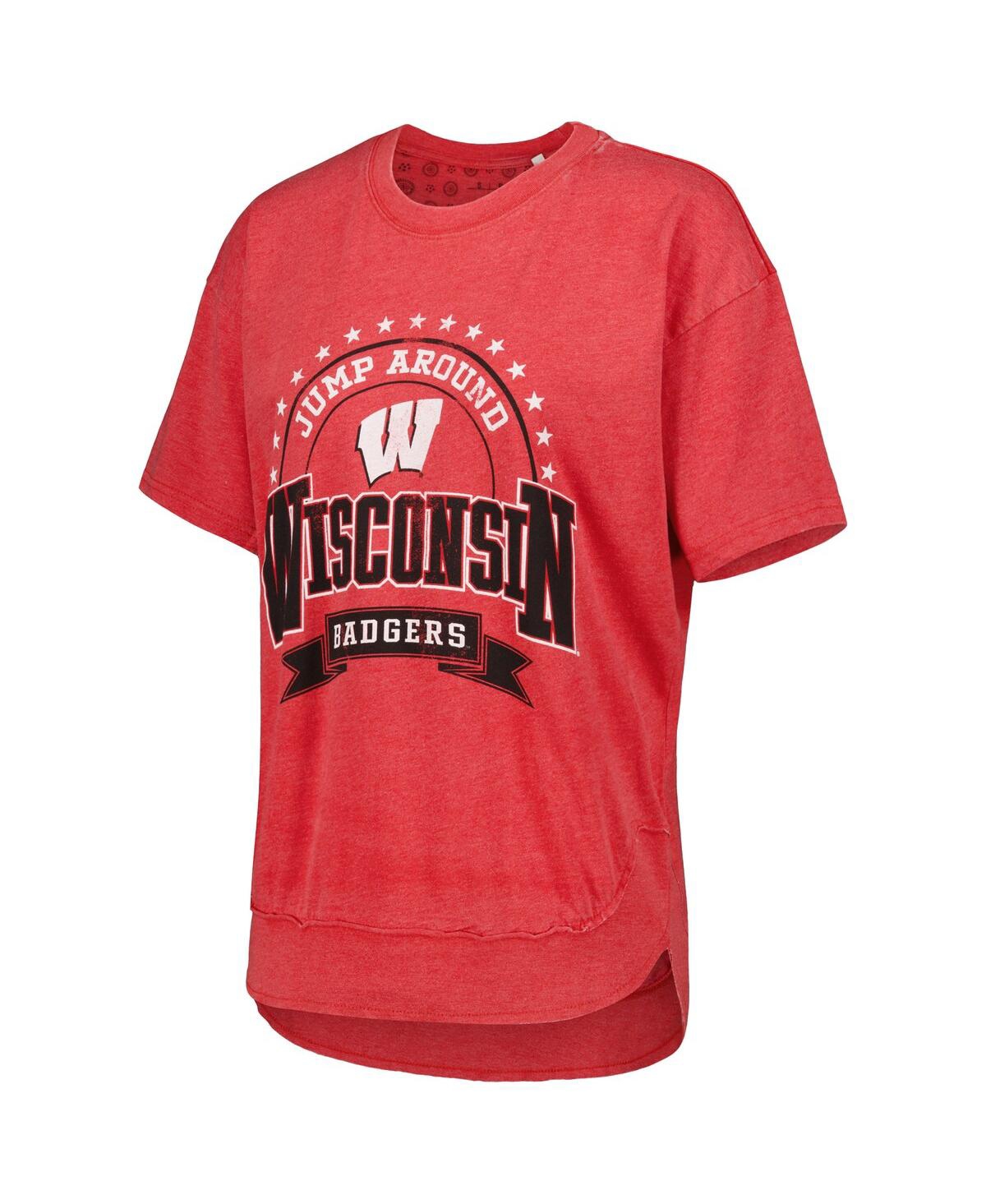 Shop Pressbox Women's  Heather Red Distressed Wisconsin Badgers Vintage-like Wash Poncho Captain T-shirt