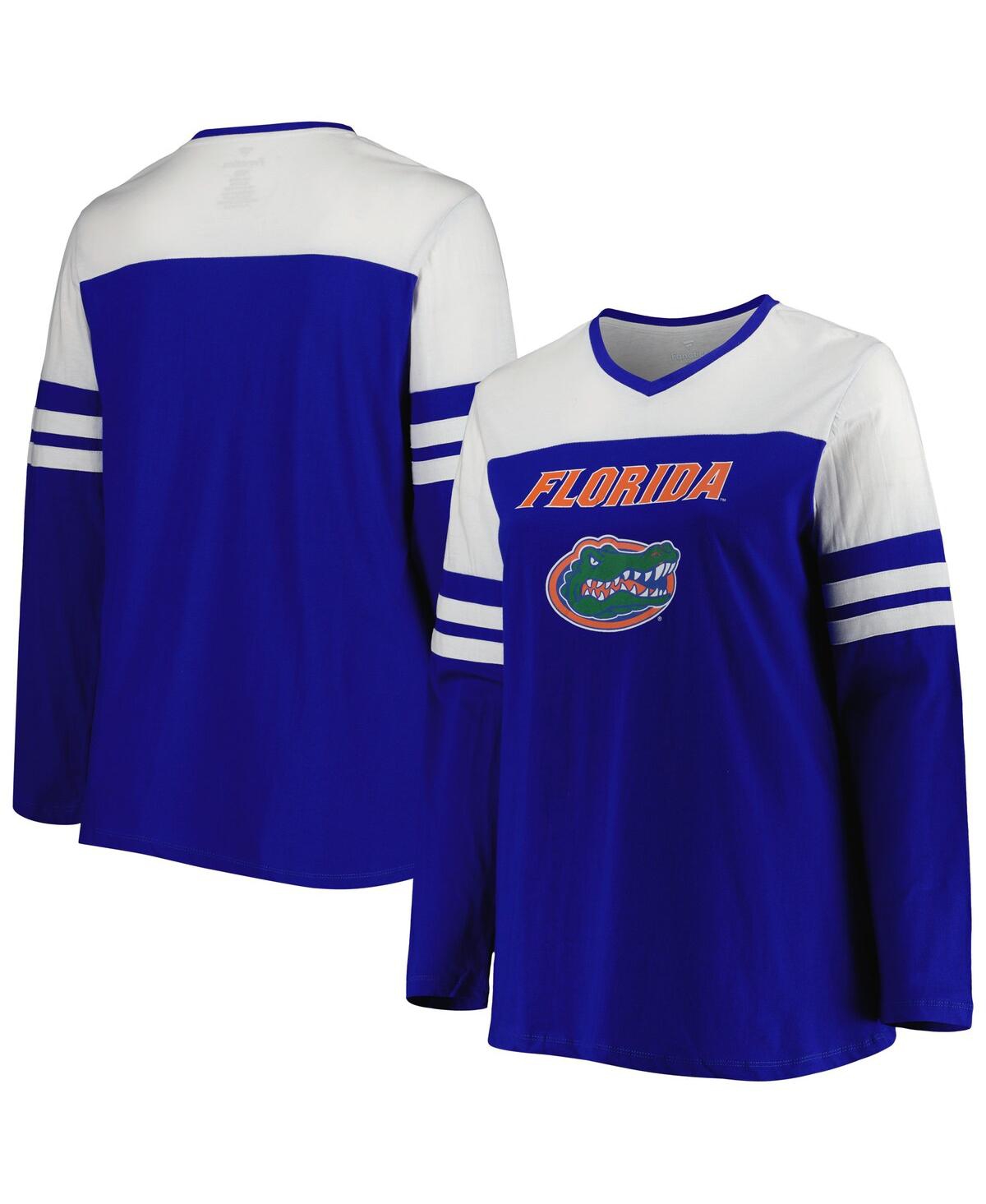 Shop Profile Women's Royal Florida Gators Plus Size Long Sleeve Stripe V-neck T-shirt