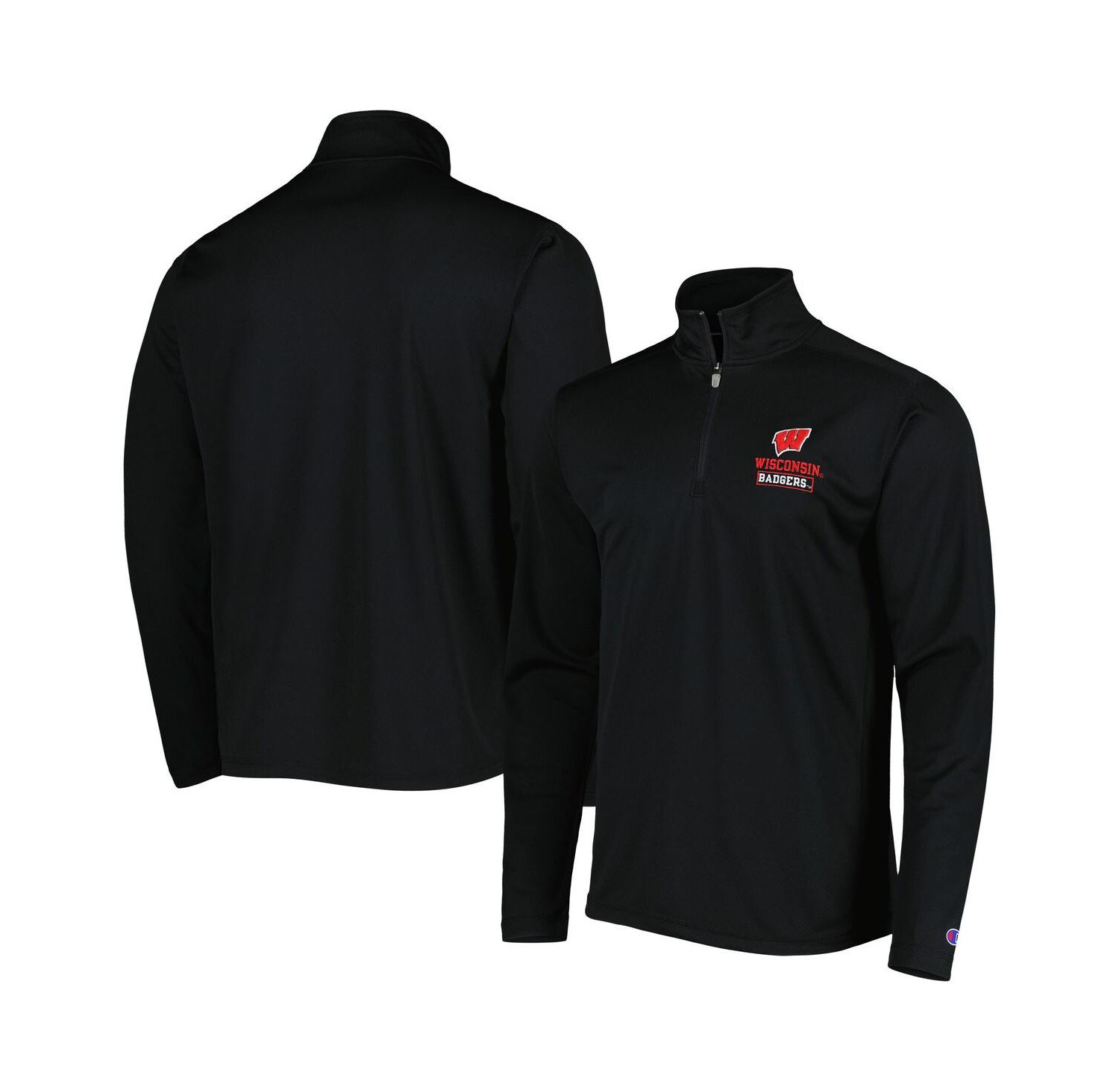 Men's Black Wisconsin Badgers Textured Quarter-Zip Jacket