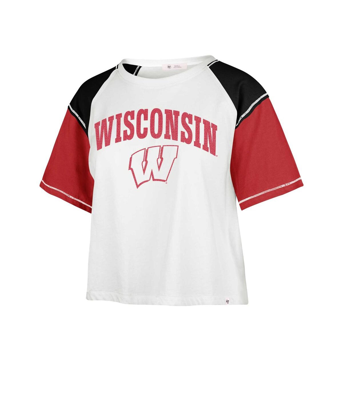 Shop 47 Brand Women's ' White Distressed Wisconsin Badgers Serenity Gia Cropped T-shirt