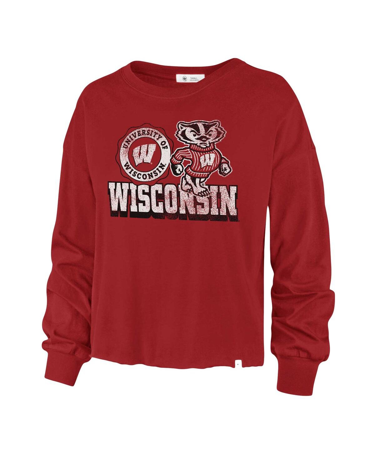 Shop 47 Brand Women's ' Red Distressed Wisconsin Badgers Bottom Line Parkway Long Sleeve T-shirt