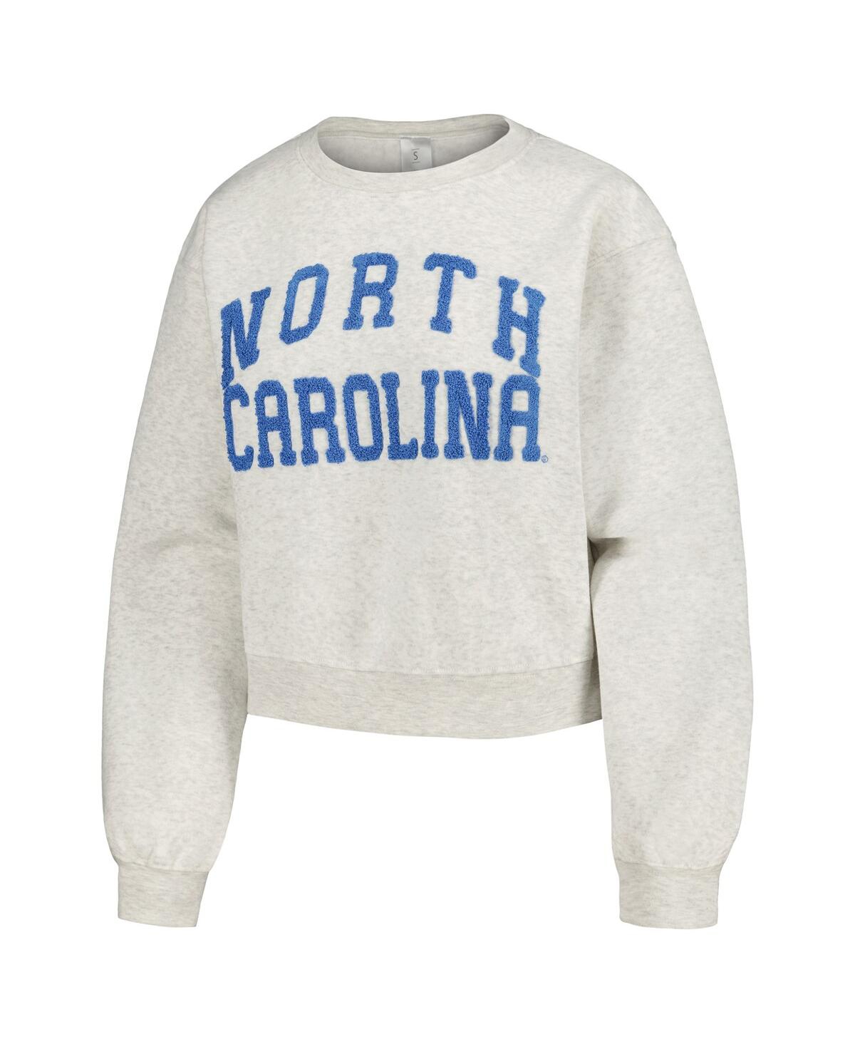 Zoozatz Women's  Oatmeal North Carolina Tar Heels Core Chenille Cropped Pullover Sweatshirt In Oatmeal