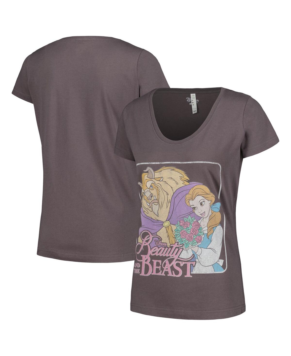 Mad Engine Women's  Charcoal Beauty And The Beast Graphic Scoop Neck T-shirt