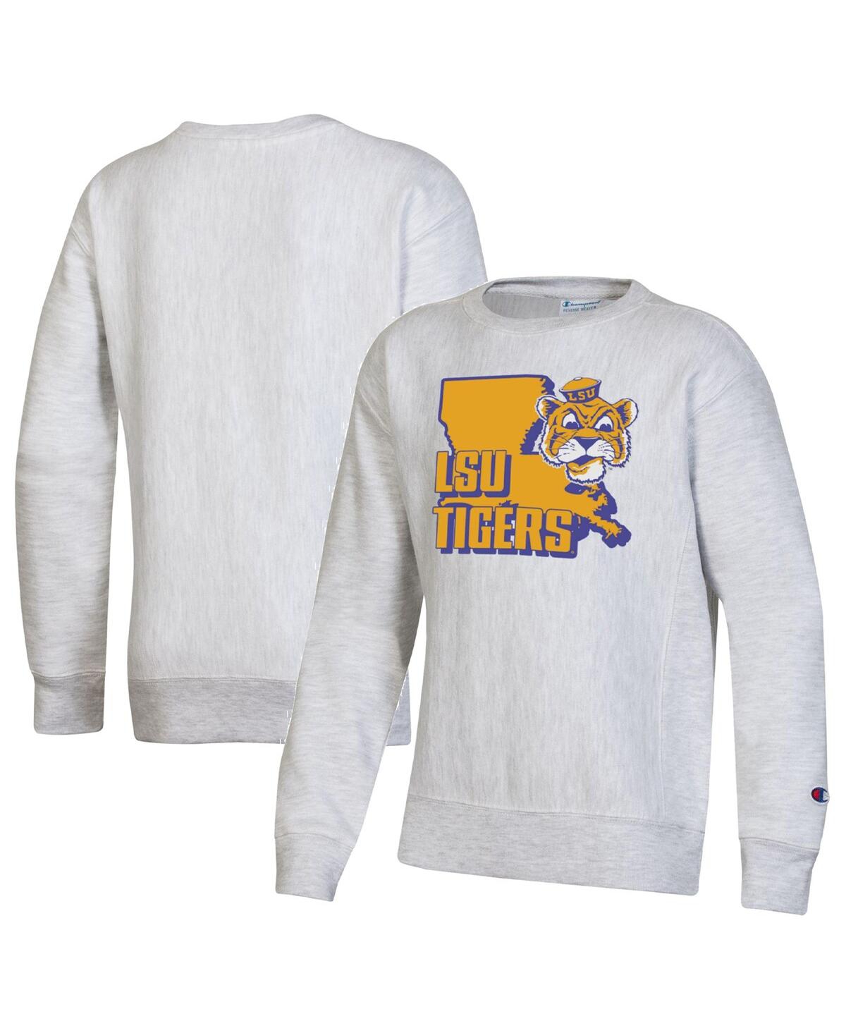 Champion Kids' Big Boys  Heather Gray Lsu Tigers Reverse Weave Pullover Sweatshirt