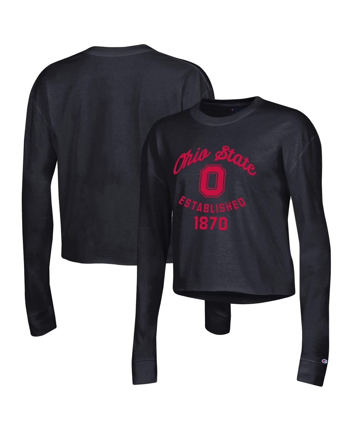 Champion Women's  Black Ohio State Buckeyes Boyfriend Cropped Long Sleeve T-shirt