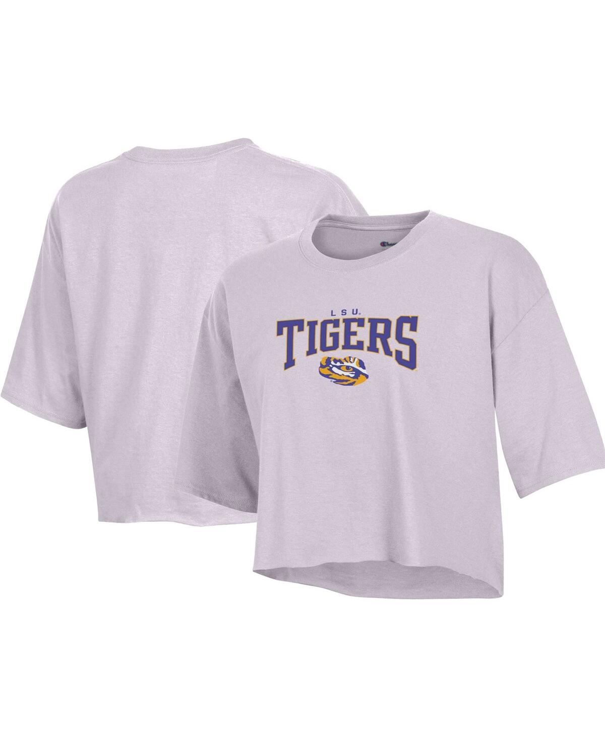Champion Women's  Lavender Lsu Tigers Boyfriend Cropped T-shirt