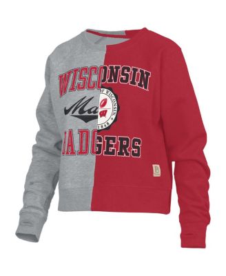 Women's Heather Gray Wisconsin Badgers Half and Half Raglan Pullover Sweatshirt