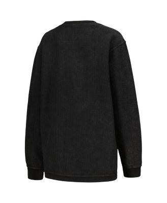 Women's Black Distressed Ohio State Buckeyes Comfy Corded Vintage-Like Wash Basic Arch Pullover Sweatshirt