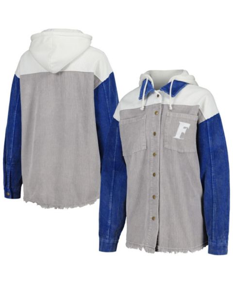Женские куртки Gameday Couture Women's Gray Distressed Florida Gators Vintage-Like Wash Corduroy Full-Snap Hooded Shacket