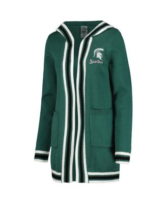 Women's Green Michigan State Spartans One More Round Tri-Blend Striped Cardigan Sweater