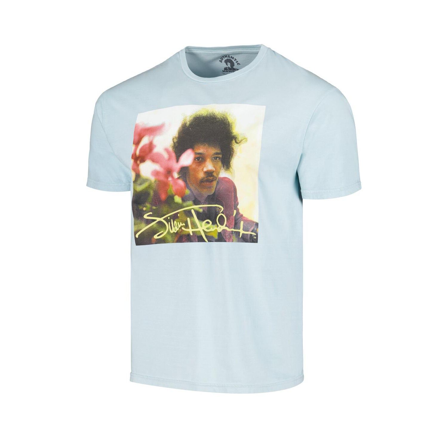 Men's Blue Distressed Jimi Hendrix Flowers Washed Graphic T-shirt