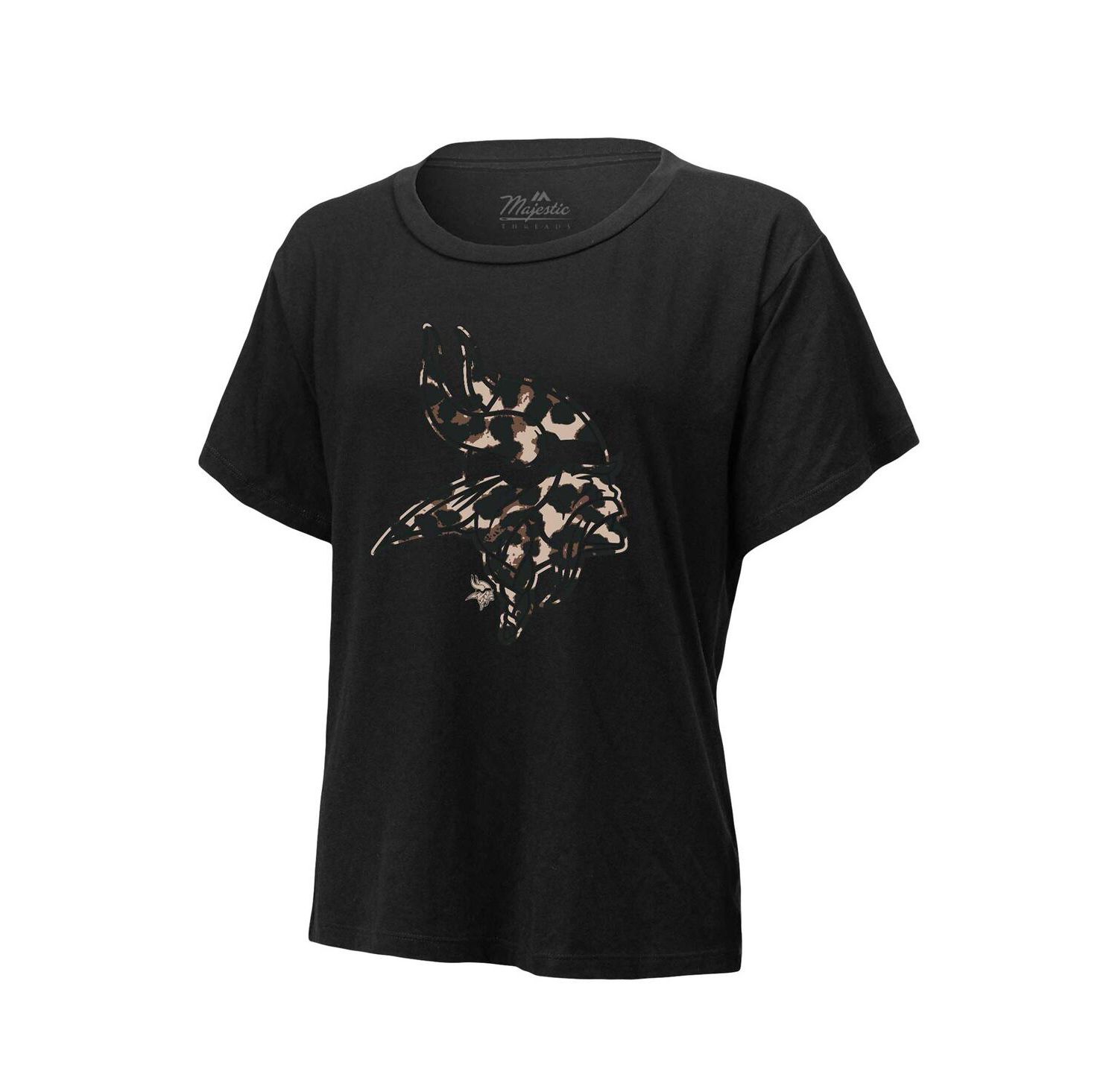 Women's Threads Justin Jefferson Black Minnesota Vikings Leopard Player Name and Number T-shirt