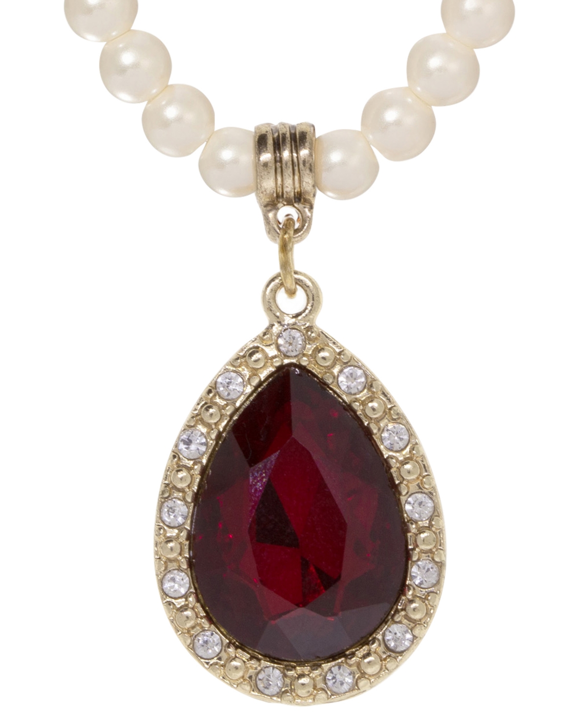 Shop 2028 Imitation Pearl Red Glass Crystal Pendant Necklace