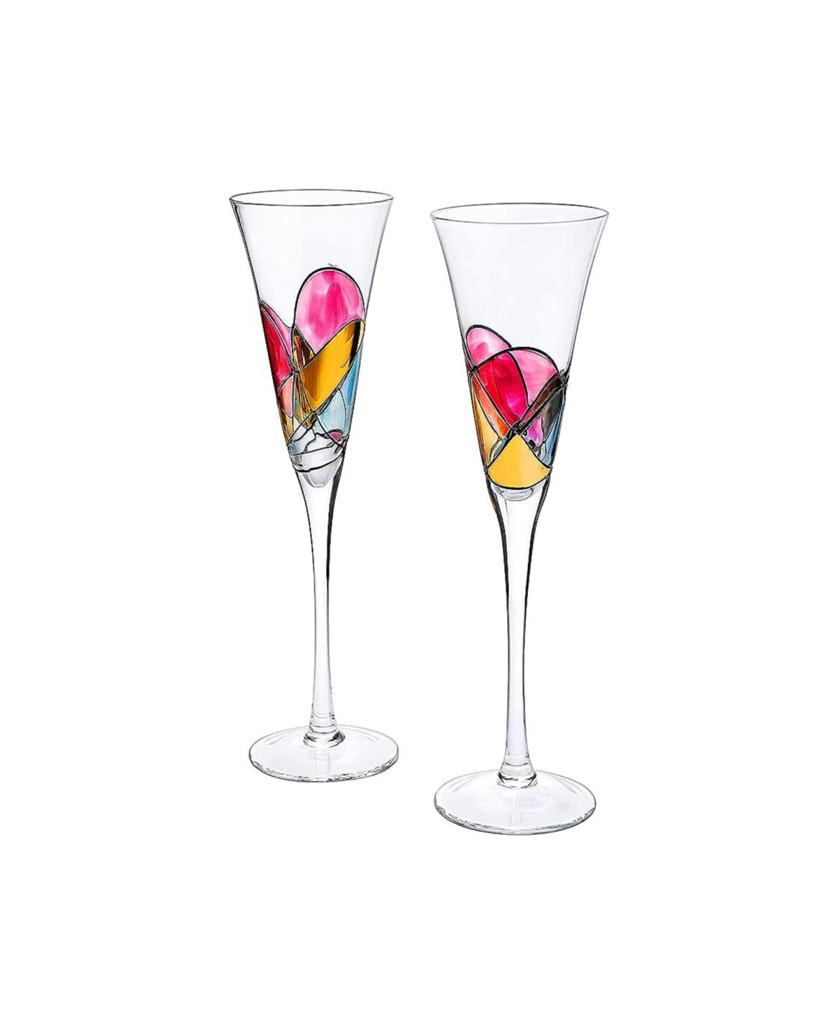 The Wine Savant Artisanal Hand Painted Champagne Flutes, Set Of 2 In Multicolor
