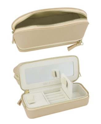 Duo Fashion Jewelry Cosmetic Travel Case in Leather