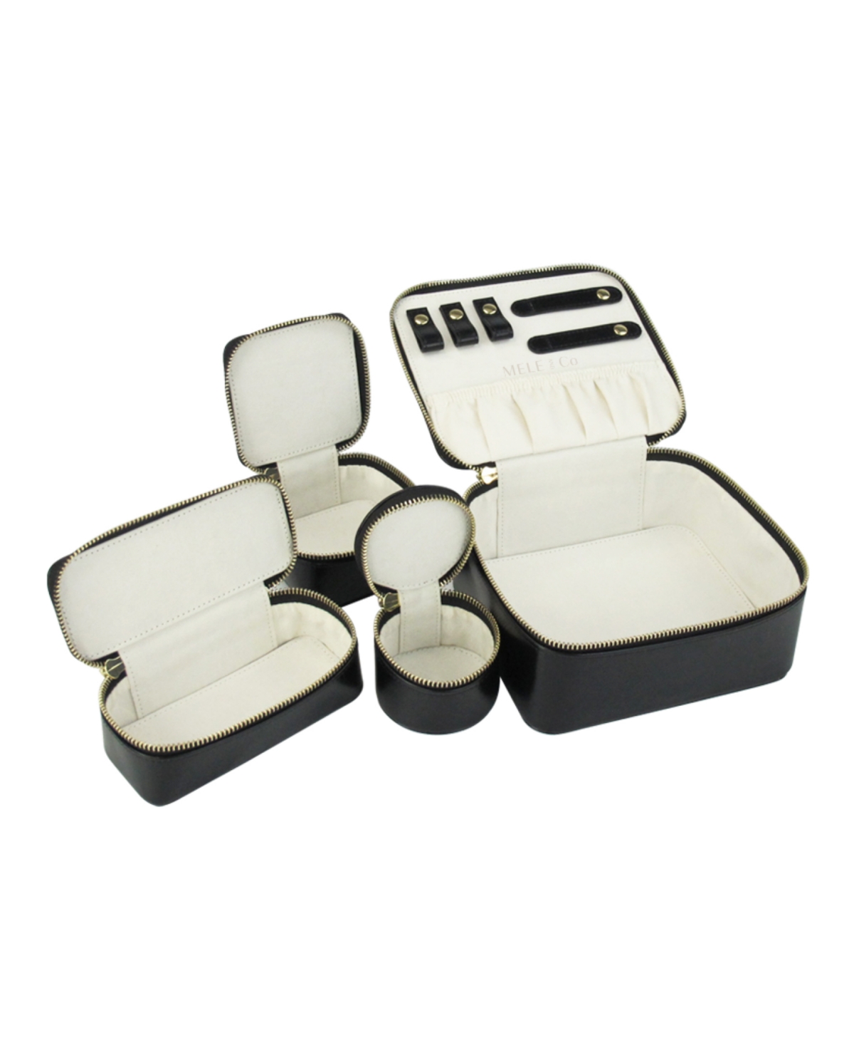 Mele & Co Bento Box Travel Jewelry Case Nesting Mini-cases In Leather In Black