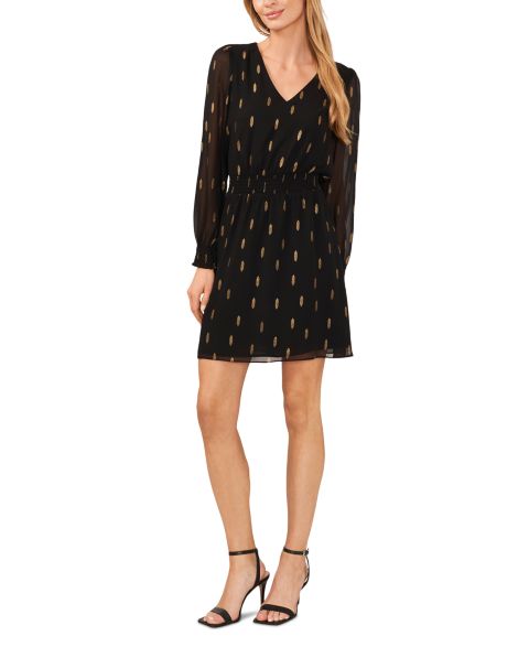 Женское платье MSK Petite Metallic Print Fit & Flare, цвет: Чёрный / Золотой
