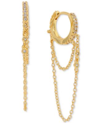 Girls Crew - 18k Gold-Plated Crystal & Chain Charm Huggie Hoop Earrings