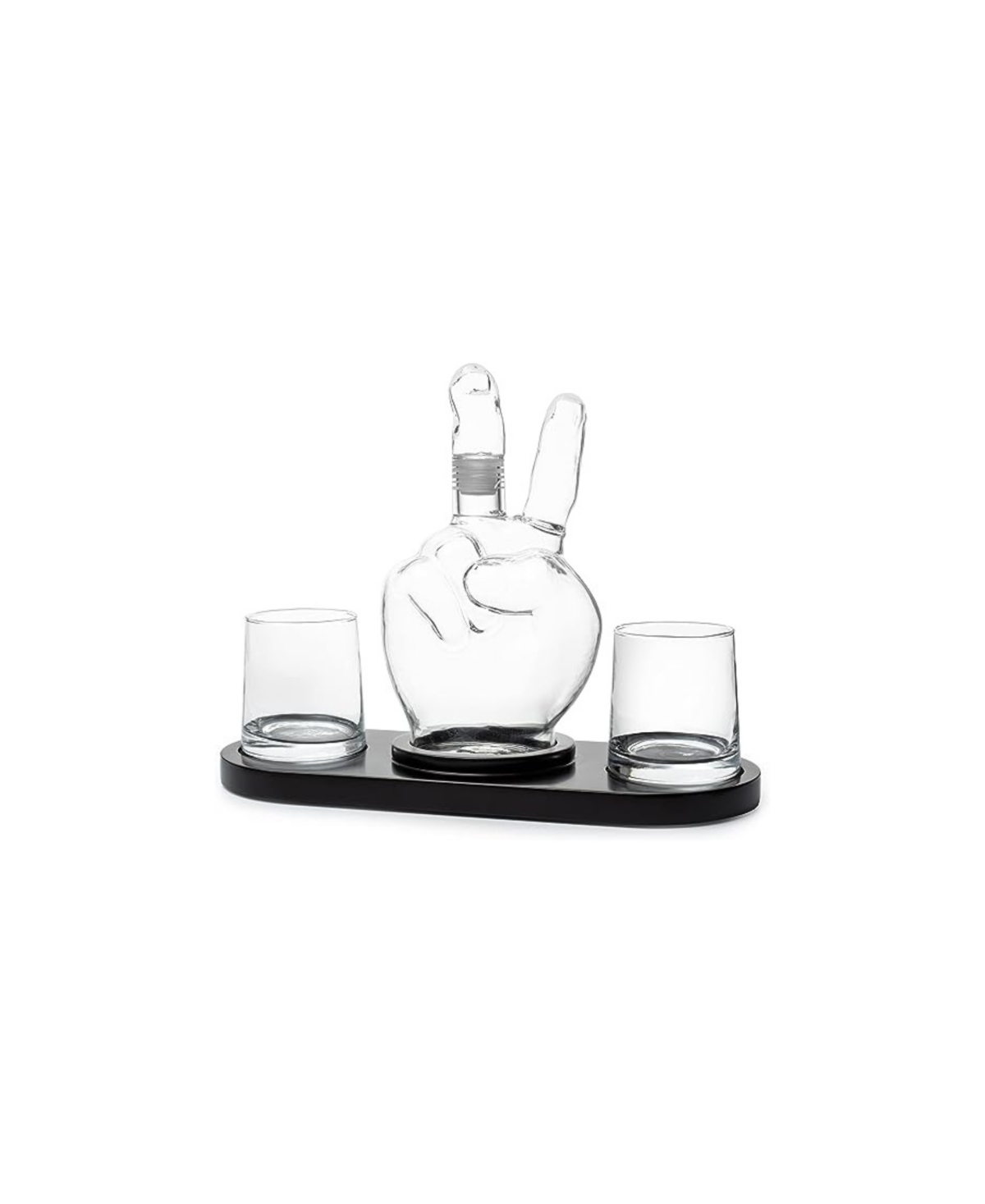 Shop The Wine Savant Peace Sign Wine And Whiskey Decanter With 10 oz Glasses Set, 4 Piece Set In Clear