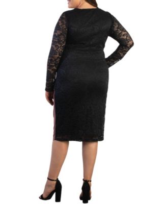 Plus Size Valentina Long Sleeve Lace Illusion Dress