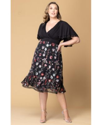 Plus Size Lillian Embroidered Mesh Midi Cocktail Dress