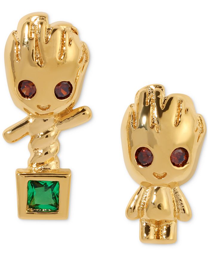 Girls Crew 18k GoldPlated Color Crystal Groot Mismatch Stud Earrings